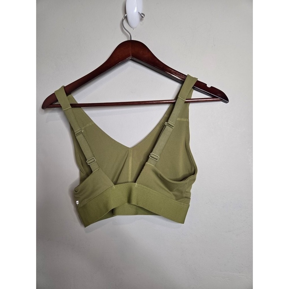 Fabletics Sports Bra Womens Medium Olive Green V-Neck Adjustable Activewear Yoga